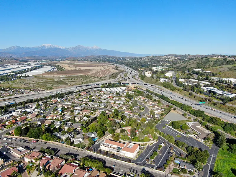 Aerial view of homes in Diamond Bar California